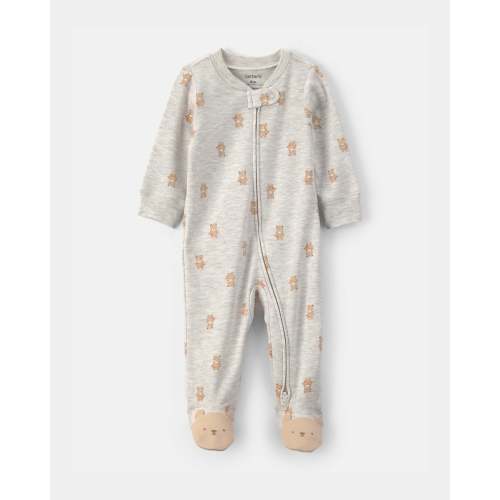 Baby Teddy Bear Cotton 2-Way Zip Sleep & Play Pajamas - Grey