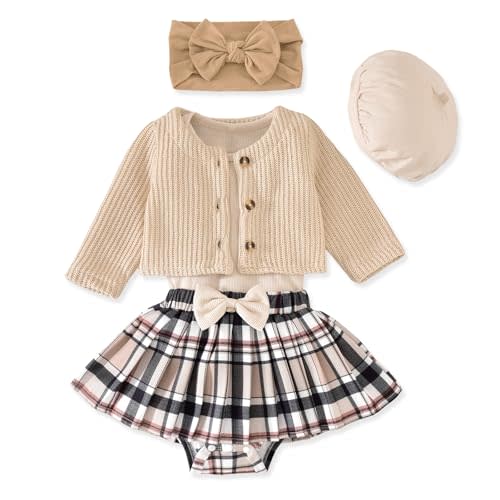 Aalizzwell Infant Baby Girl Fall Winter Skirt Outfit with Cardigan 5Pcs 0-18 Months