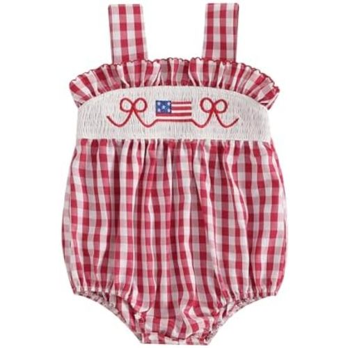 4th Of July Baby Girl Outfits American Flag Sleeveless Bubble Romper Jumpsuit Newborn Girl Fourth Of July Clothes