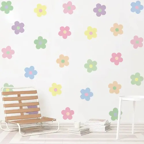 24 Pcs Danish Pastel Cute Wall Decals Peel and Stick - Y2K Flower Wall Stickers for Girls Bedroom, Removable Aesthetic Boho Decor, Retro Vinyl Decals for Dorm, Laptop