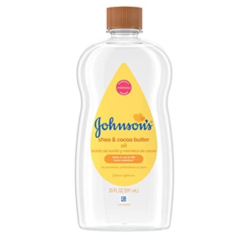 Johnson's Baby Oil, Mineral Oil Enriched with Shea & Cocoa Butter to Prevent Moisture Loss, Hypoallergenic, 20 fl. oz