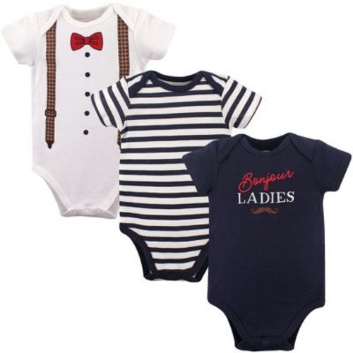 Hudson Baby Infant Boys Cotton Bodysuits 3pk, Bonjour, 3-6 Months