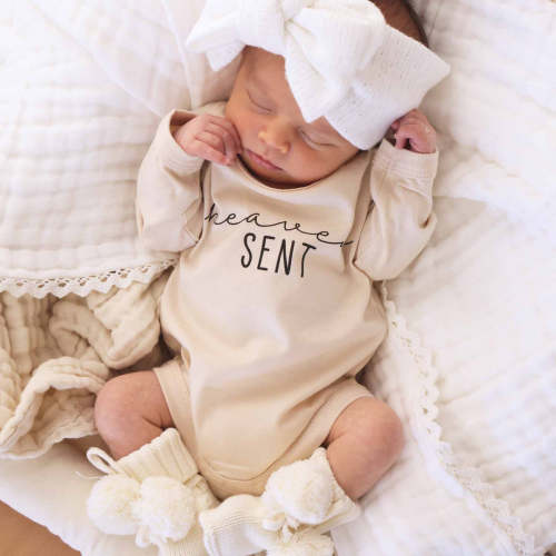 Heaven Sent Long Sleeve Graphic Bodysuit | Natural