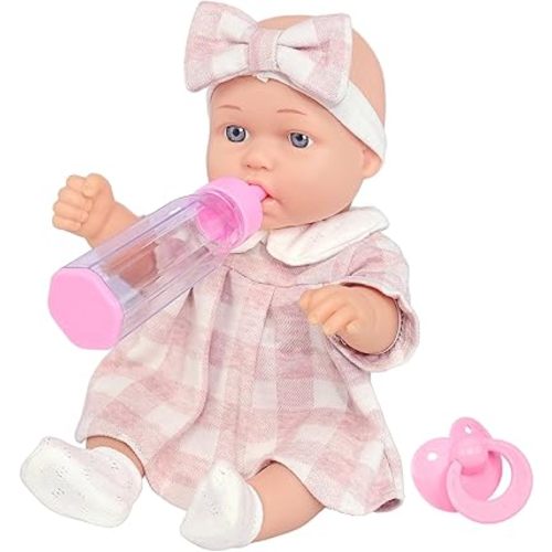 12″ Baby Doll Classic Checkered Dress & 6-Piece Accessories Gift Box Packaged – Soft Realistic Lifelike Baby Dolls for Toddlers & Little Girls