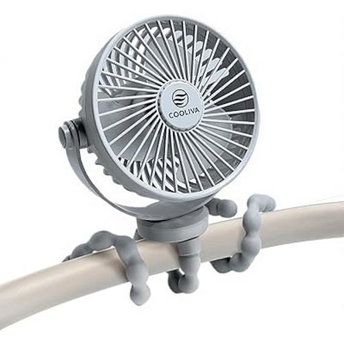 Portable Pram Fan for Baby, Flexible Tripod Wrap Legs Stroller Fan, Quiet Rechargeable Cooling Fan with 360° Rotation & Up to 15H Runtime for Car Seat, Crib, Bunk Bed and Travel, Grey
