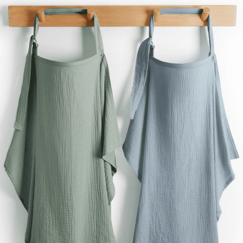 Comfy Cubs Muslin Nursing Cover with Adjustable Neck Strap - Pack of 2, Fern and Pacific Blue