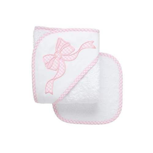 Bow Baby Hooded Towel & Washcloth Set, Pink