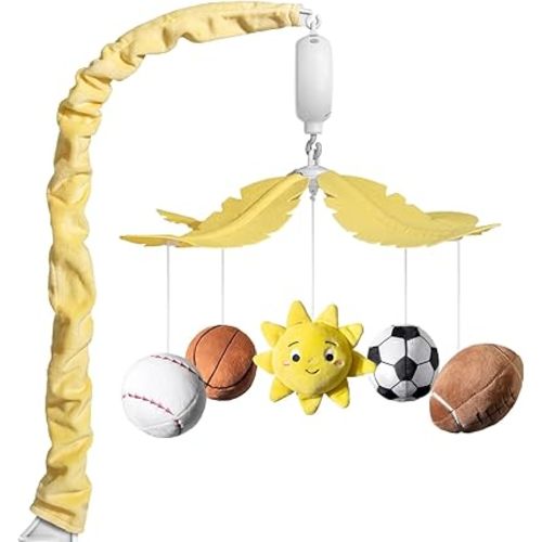 FEISIKE Baby Crib Mobile with 35 Lullabies, 3 Modes Rotation & Music, Soother Toy Adjustable Volume, Sport-Themed Nursery Decor Musical Mobile for Crib or Bassinet