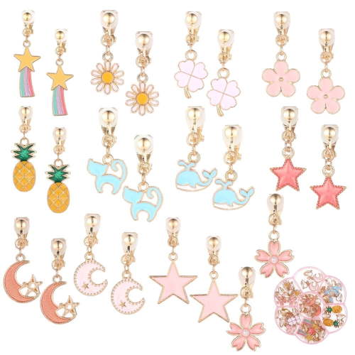 CAIDI Clip On Princess Jewelry Earrings Accessories, 12 Pieces