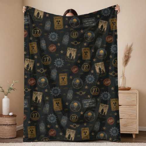 Vault 77 Fallout pattern Sherpa Blanket | Retro post-apocalyptic blanket | Fallout | Fallout Blanket | Gift for Gamer