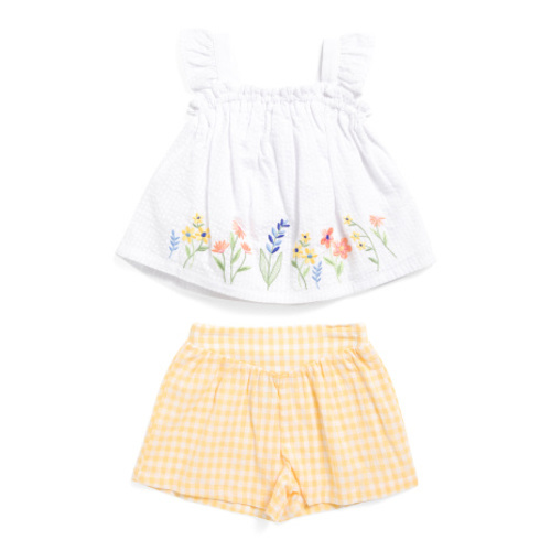 Infant Girls Floral Border Woven Top And Shorts Set | Toddler Girl Dresses | Marshalls