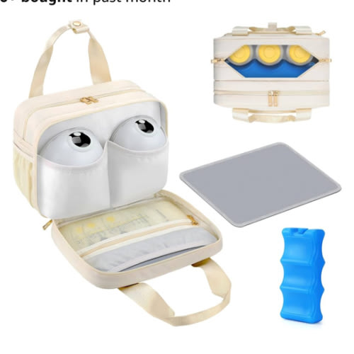 PIIOSER Breastmilk Cooler Bag with Ice Pack, Compatible with Wearable Breast Pumps & Accessories - Portable Pumps Carrying Case for Nursing & Working Moms, Cream