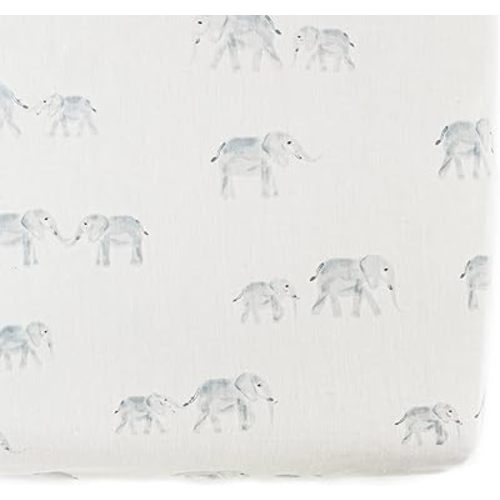 Pehr Crib Sheet, Follow Me Elephant | Breathable Brushed Organic Cotton for Soft Sleep | Fits Standard Crib Mattresses up to 52”L x 28”W x 8”H