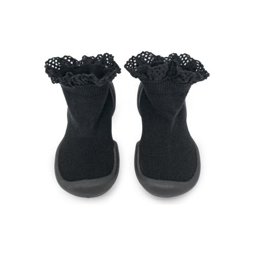 Toddler Girl Sock Shoes Lace Trim - Off White, 5 W