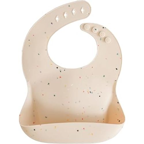 mushie Silicone Baby Bib | Adjustable Fit Waterproof Bibs (Vanilla Confetti)