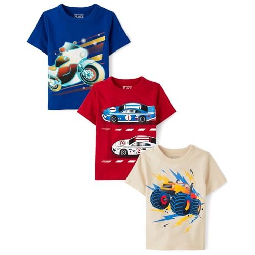 The Children's Place Baby-Boys and Toddler Sports,Cars,Trucks Short Sleeve Graphic T-Shirts,3 Pack