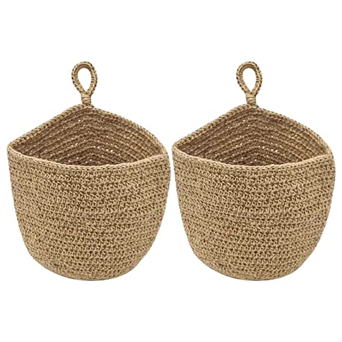 Jute Onion Basket Hanging for Pantry with Wooden hook, Potato Garlic Onion Pantry Storage Baskets, Potato Holder Hanging Wall Vegetable Baskets for Succulent Wall Decor (Large)