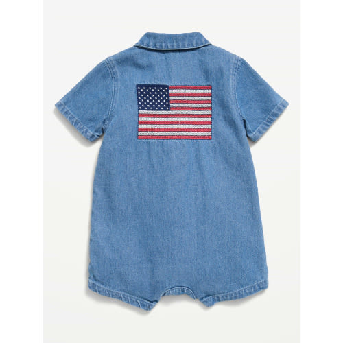 Collared Denim One-Piece Romper for Baby
