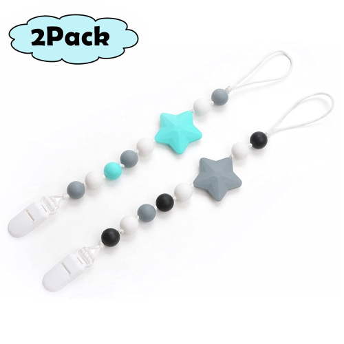 CNKOO Pacifier Clip for Boys Girls -Pacifier Clip Baby Binky Holder for Shower Gift Birthday 2 Pack (Green,Grey)