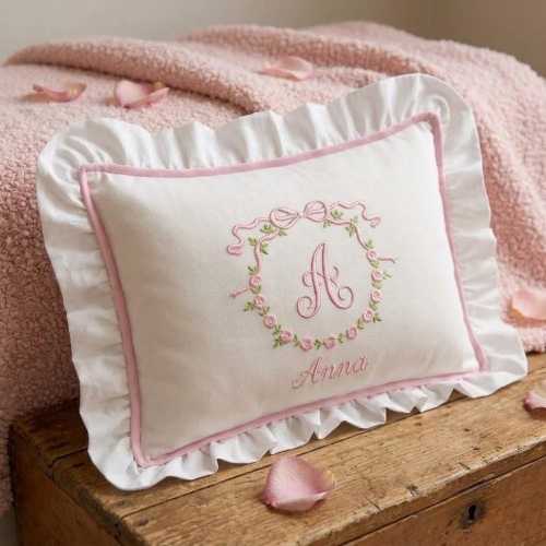Baby Name Pillow With Ruffles, Personalized Nursery Cushion | Newborn Keepsake & Baby Shower Gift