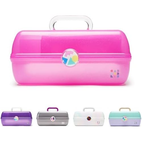 Caboodles On-The-Go Girl Makeup Box, Hot Pink Sparkle, Hard Plastic Makeup Organizer Box, Built-In Mirror, Secure Latch for Safe Travel, Spacious Storage for Large Items