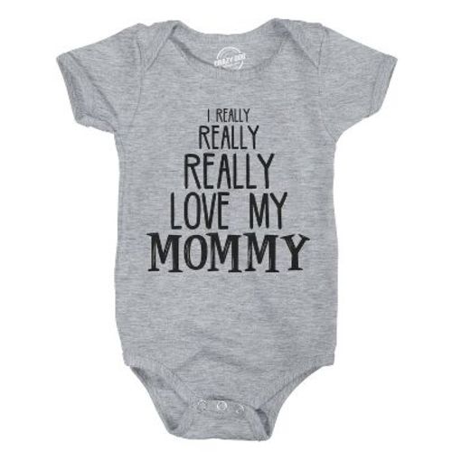 Baby Really Really Love My Mommy Cute Funny Infant Creeper Bodysuit - Crazy Dog Baby Bodysuit Gift for Mom Light Grey Newborn