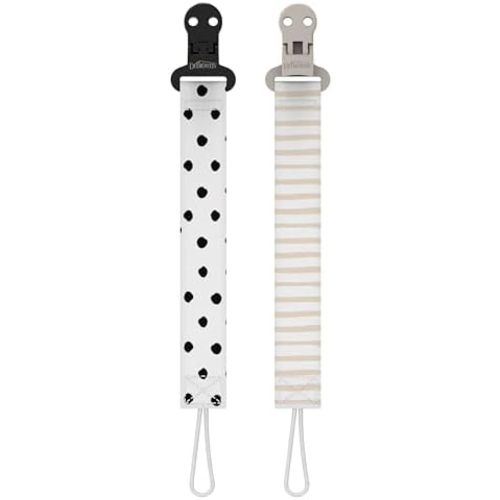 Dr. Brown's Fabric Pacifier Clips, Dots/Stripes, 0-18 Months, 2-Pack