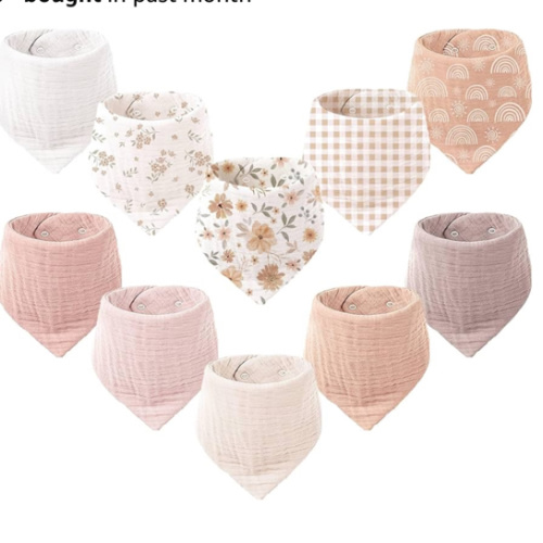 Konssy Muslin Baby Bibs 10 Pack Baby Bandana Drool Bibs 100% Cotton for Unisex Boys and Girls, Soft Absorbent Set for Teething and Drooling