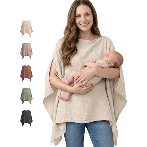 Konssy Muslin Nursing Cover for Breastfeeding, 360° Full Privacy Breathable 100% Cotton Breastfeeding Cover, Multi-use Carseat Canopy