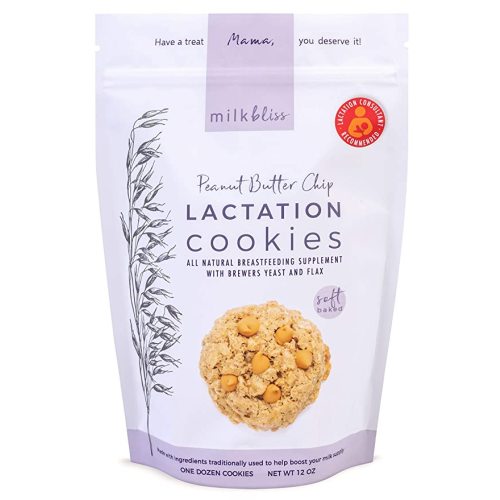 MilkBliss Peanut Butter Chip Soft Baked Lactation Cookies for Breastfeeding, All Natural and GMO Free Lactation Boosting Ingredients! Oats, Flaxseed, Brewers Yeast. 12 Count