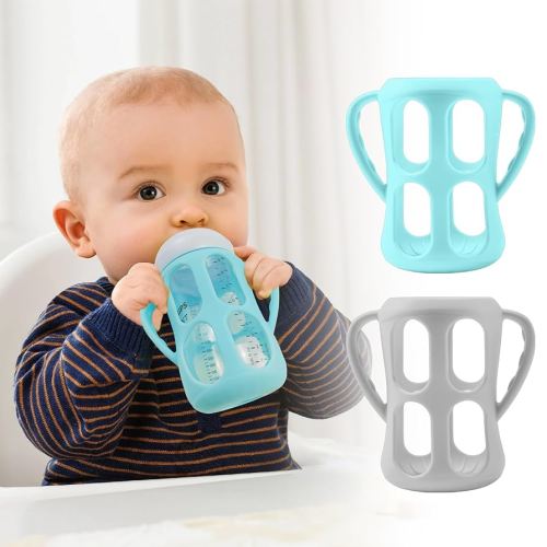 2 Pack Silicone Bottle Sleeves with Handles for Philips Avent Natural Baby Bottles 9 oz/8 oz, Avent Glass Bottle Sleeve-Food Grade, BPA Free, Easy Grip Baby Bottle Holder, Dishwasher/Heaters Safe