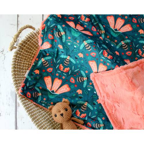 Honey Bee Minky Baby Blanket: Personalized Nursery Bedding, Custom Embroidery, Adult Throw Blanket