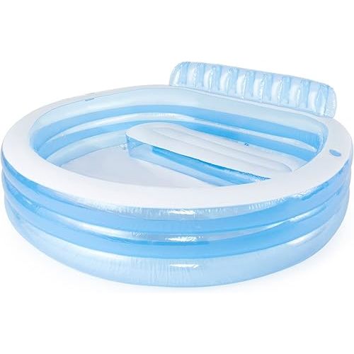 Intex Swim Center Inflatable Family Lounge Pool: Built-in Bench – Cup Holder – 156 Gallon Capacity – 90" x 86" x 31" – Blue