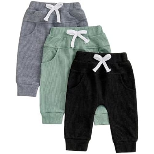 allshope Toddler Baby Boy Fall Pants Active Jogger Casual Athletic Trousers Solid Color Pocket Elastic Waist Harem Bottoms