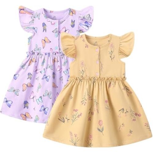Toddler Dress for Baby Girl Flutter Sleeve Flower Summer Beach Dresses for Infant