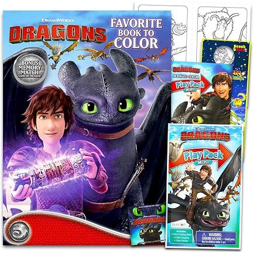 DreamWorks How to Train Your Dragon Coloring and Activity Book for Kids - Bundle with Coloring Pages and Matching Game Plus Play Pack, More | How to Train Your Dragon Activity Set for Girls