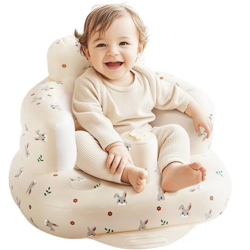Baby Inflatable Seat for Babies 3 Months & Up, Baby Floor Seats for Sitting Up with Built in Air Pump, Blow Up Baby Chair for Infants - (Bunny)