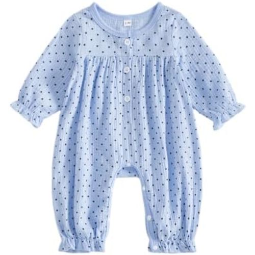 Newborn Girl Coming Home Outfit Polka Dots Button Muslin Romper Jumpsuit