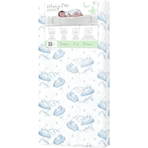Dream On me 5" Cozy Cloud 2-in-1 Crib and Toddler Mattress, Dual-Sided - Infants & Toddlers, Breathable & Waterproof, 75% Recycled Fiber, GREENGUARD Gold & Baby Safety Alliance Certified – Blue Cloud