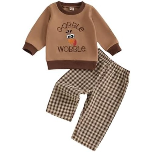 Socutebabe Toddler Baby Boy St. Patrick's Day Outfit Clover Crewneck Sweatshirt Long Sleeve Shirt Plaid Pants Spring Clothes