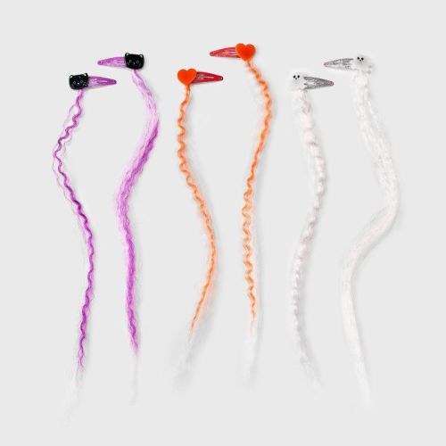 Girls' 6pk Halloween Faux Hair Snap Clips - Cat & Jack™ Orange/Pink/Purple: Styling Fashion Clips