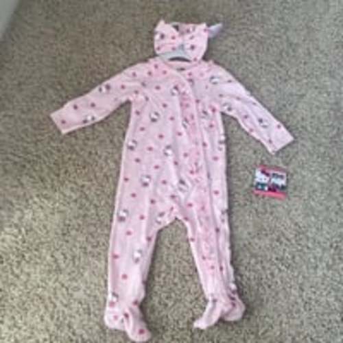 Baby girl Hello Kitty Valentine pink heart one-piece romper pajama bow headband