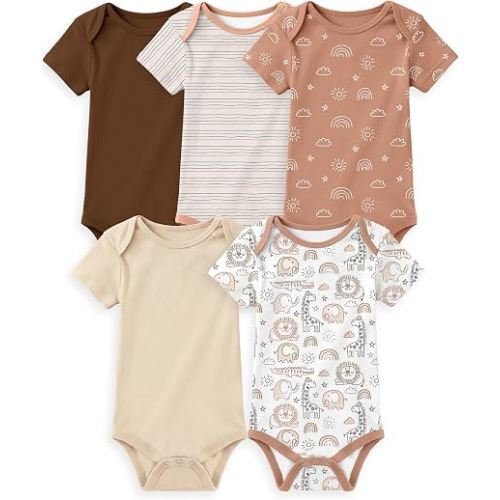 Yoofoss Baby Bodysuits 100% Organic Cotton Baby Short Sleeve Baby Boys Girls Clothes Soft Newborn Infant Romper,5 Pack