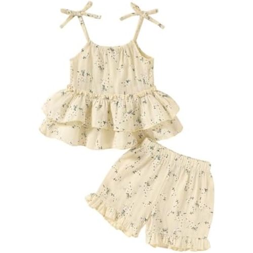YOUNGER TREE Baby Girl Clothes Sleeveless Shorts Set Halter Straps Tank Top Toddler Summer Outfits with Ruffle Hem