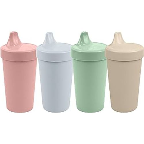 Re-Play Made in USA 10 Oz. Sippy Cups for Toddlers, Pack of 4 - Reusable Spill Proof Cups for Kids, Dishwasher/Microwave Safe - Hard Spout Sippy Cups for Toddlers 3.13" x 6.25", Desert Sands