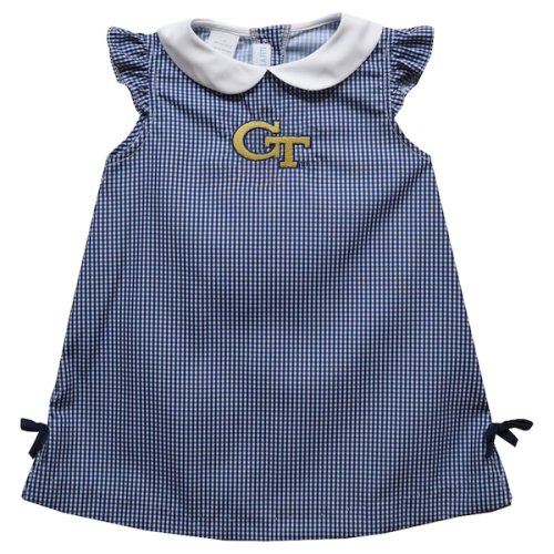 Georgia Tech Yellow Jackets Vive La Fete Infant Girls Mini Check Pattern A-Line Dress - Blue