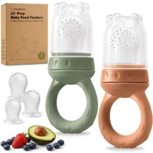 KeaBabies 2-Pack Prep Baby Food Feeder, BPA-Free Silicone Baby Fruit Feeder for Teething, 6-12 Months BLW Feeding Essentials (Redwood)