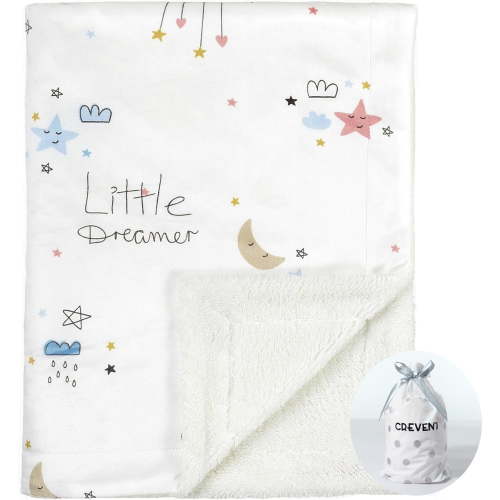 CREVENT Cozy Soft and Warm Mink Baby Blanket with Sherpa Backing, Gift Packing with Ribbon for Newborn Infant Toddler's Crib Cot Stroller (30"X40" Little Dream)