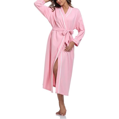 EA'S SECRET 100% Cotton Robes for Women Lightweight Long Kimono Bathrobe Soft Ladies Loungewear with Pockets