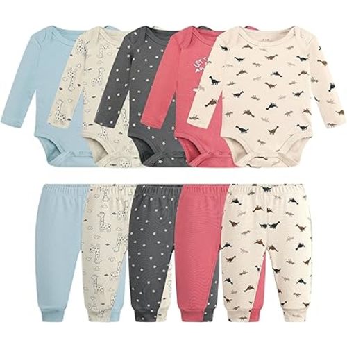 Baby Newborn Layette 10-Piece Clothing Sets Soft Cotton Bodysuits Pants Sets 3-6mths